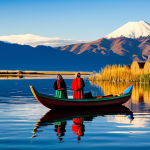 Serene Titicaca Lake Scene**

"A breathtaking view of Lake Titicaca at dawn, featuring the calm, mirrored surface reflecting the vibrant colors of the sunrise, a traditional reed boat gently floating on the water, in the background, the snow-capped Andes mountains rise majestically, fully clothed indigenous people in modest, colorful clothing can be seen on the shore, appropriate attire, safe for work, perfect anatomy, correct proportions, natural pose, professional photography, high quality, family-friendly."

**