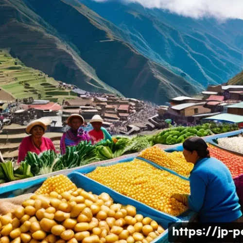 페루의 주요 산업 및 경제 동향 - **Prompt:** A vibrant marketplace scene in a Peruvian town nestled in the Andes mountains. Farmers i...