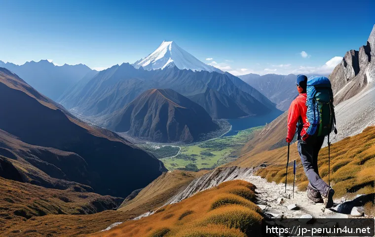 페루에서 가장 높은 산 - A panoramic trekking scene around Mount Huascar&aacute;n showcasing diverse natural landscapes, starting fr...
